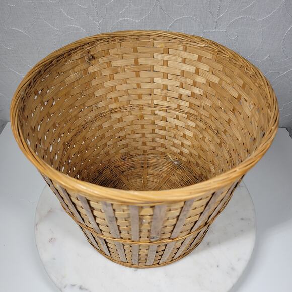 Vintage Wicker Basket 9" Tall Handmade Woven Rattan Bamboo Boho Rustic Decor - Picture 5 of 16